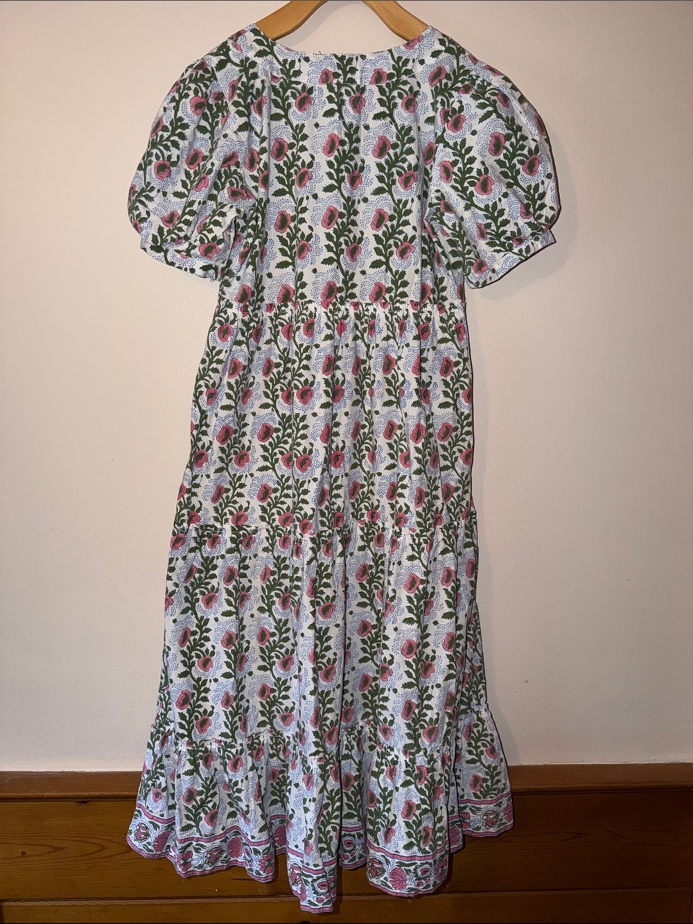 SZ Blockprints Divya Midi Dress in Essa Print Moss & Faded Rose Size S - Picture 6 of 6